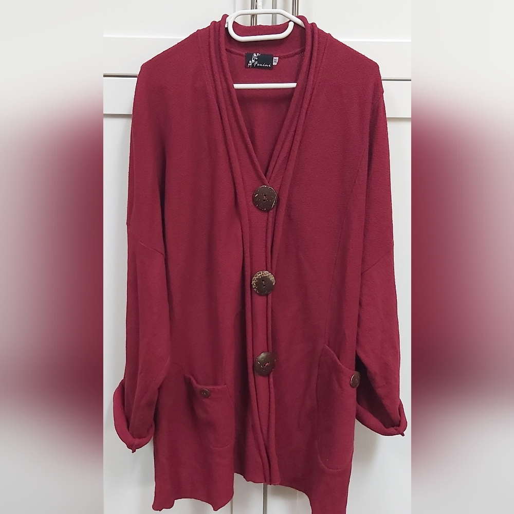 Fenini Red Button Front Sweater
